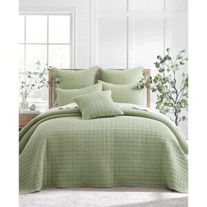 Levtex Mills Waffle Classic 3 Piece Bedspread Set King Green MSRP $490